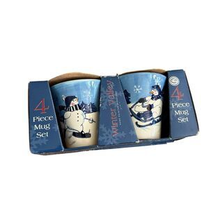 Vintage HIDDEN VALLEY SNOWMAN MUGS‎ Hand Painted CAMBRIDGE POTTERY set of 4